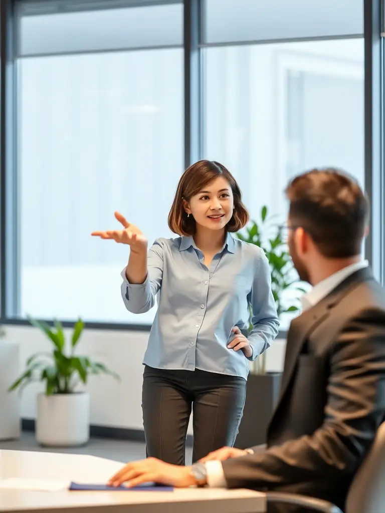 A sales trainee confidently presenting a sales pitch to a potential client, showcasing the skills and knowledge gained from the comprehensive training program.