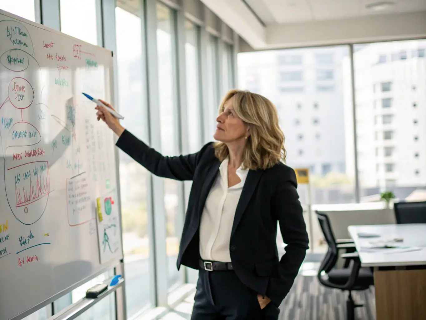 An image of a consultant facilitating a workshop with a team, focusing on process optimization and efficiency.