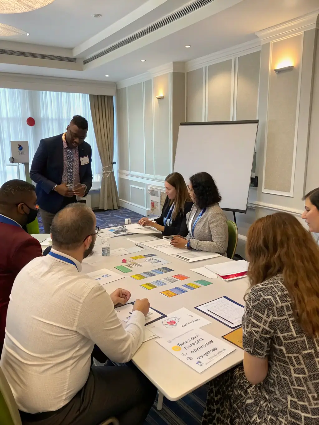 A diverse group of sales trainees actively participating in a role-playing exercise, simulating a high-pressure closing scenario, with a focus on body language and persuasive techniques.