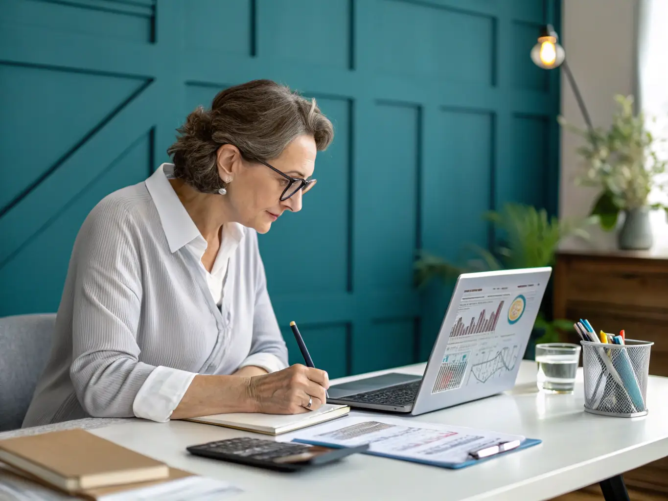 An image of a consultant analyzing data and identifying key insights for a client's business.